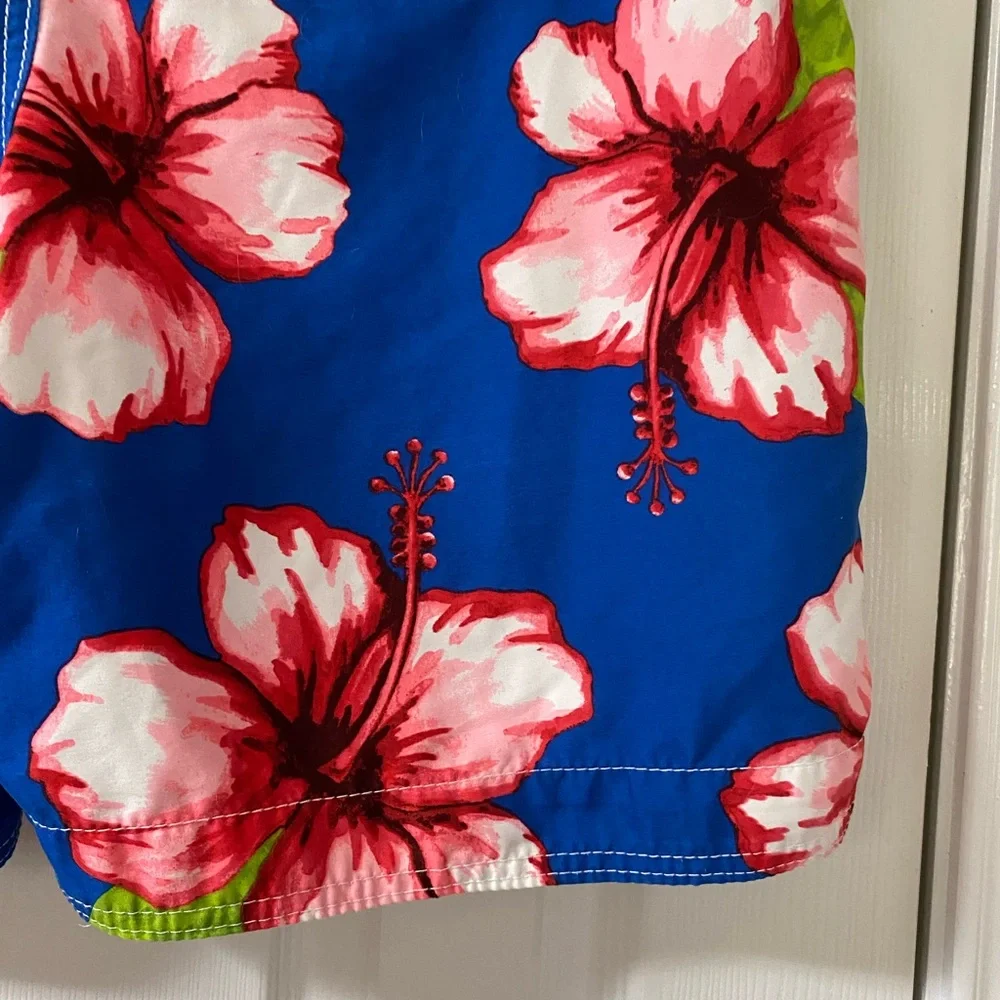 Abercrombie & Fitch Blue Hawaiian Floral Print Unlined Swim Trunks Size Large